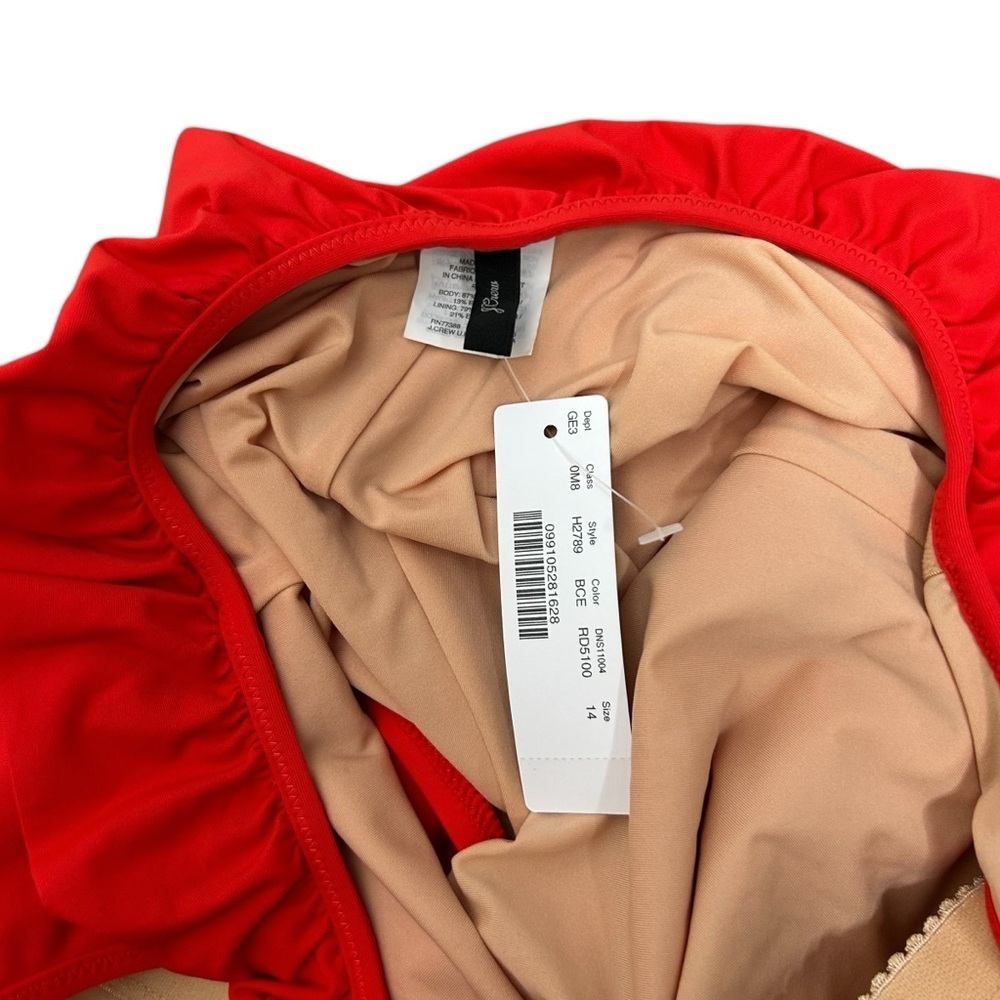 J.Crew Cerise Bright Red Ruffled scoopback One-piece Swimsuit Women’s Size 14 - Picture 5 of 9